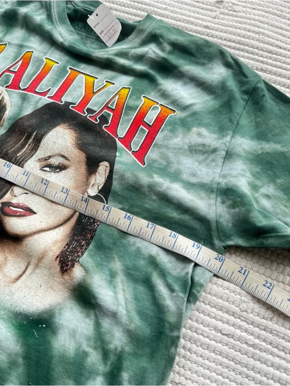 Aaliyah Graphic Tee Green Tie Dye Y2K Style Cotton T Shirt Size M - Picture 3 of 5